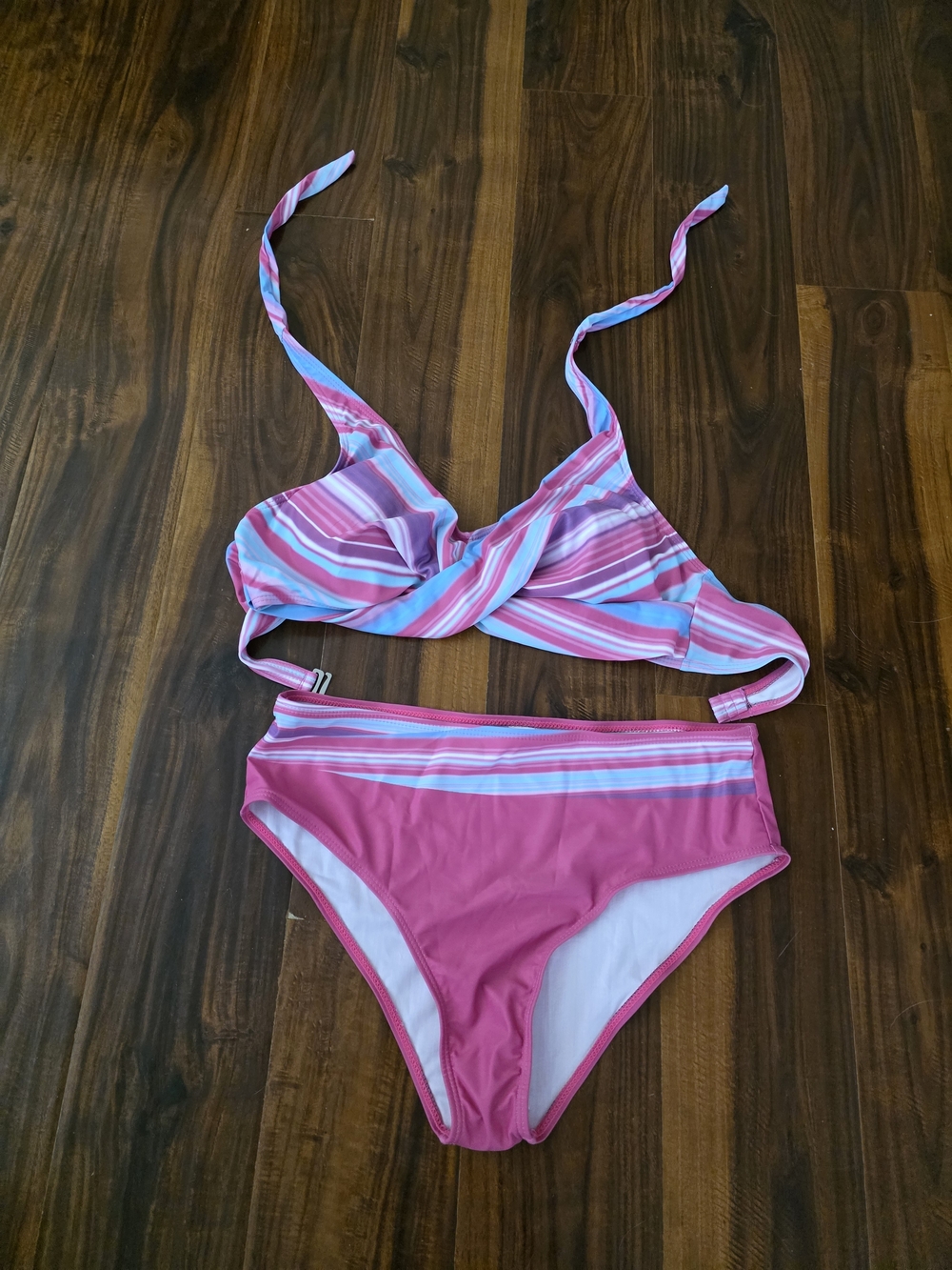 Striped Pink & Blue Two-Piece Bikini